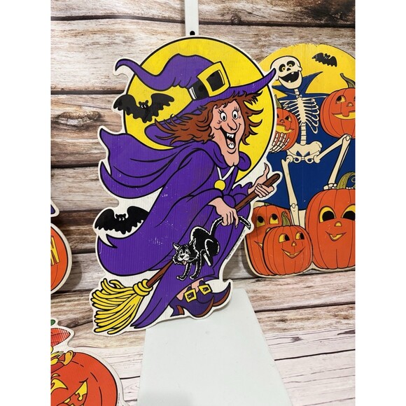 Vintage Halloween Yard Art Signs Cardboard Color Clings 1996 1997 Lot - Picture 4 of 11